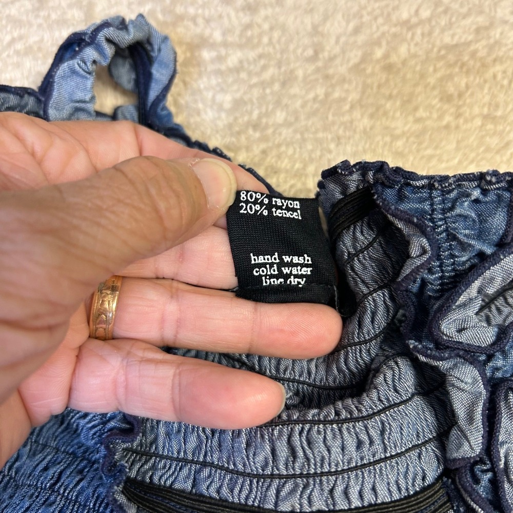 Flowers by Zoe Ellie Viv Denim Smocked Large Juniors Blue Ruffle Crop Cami tube - Picture 5 of 10
